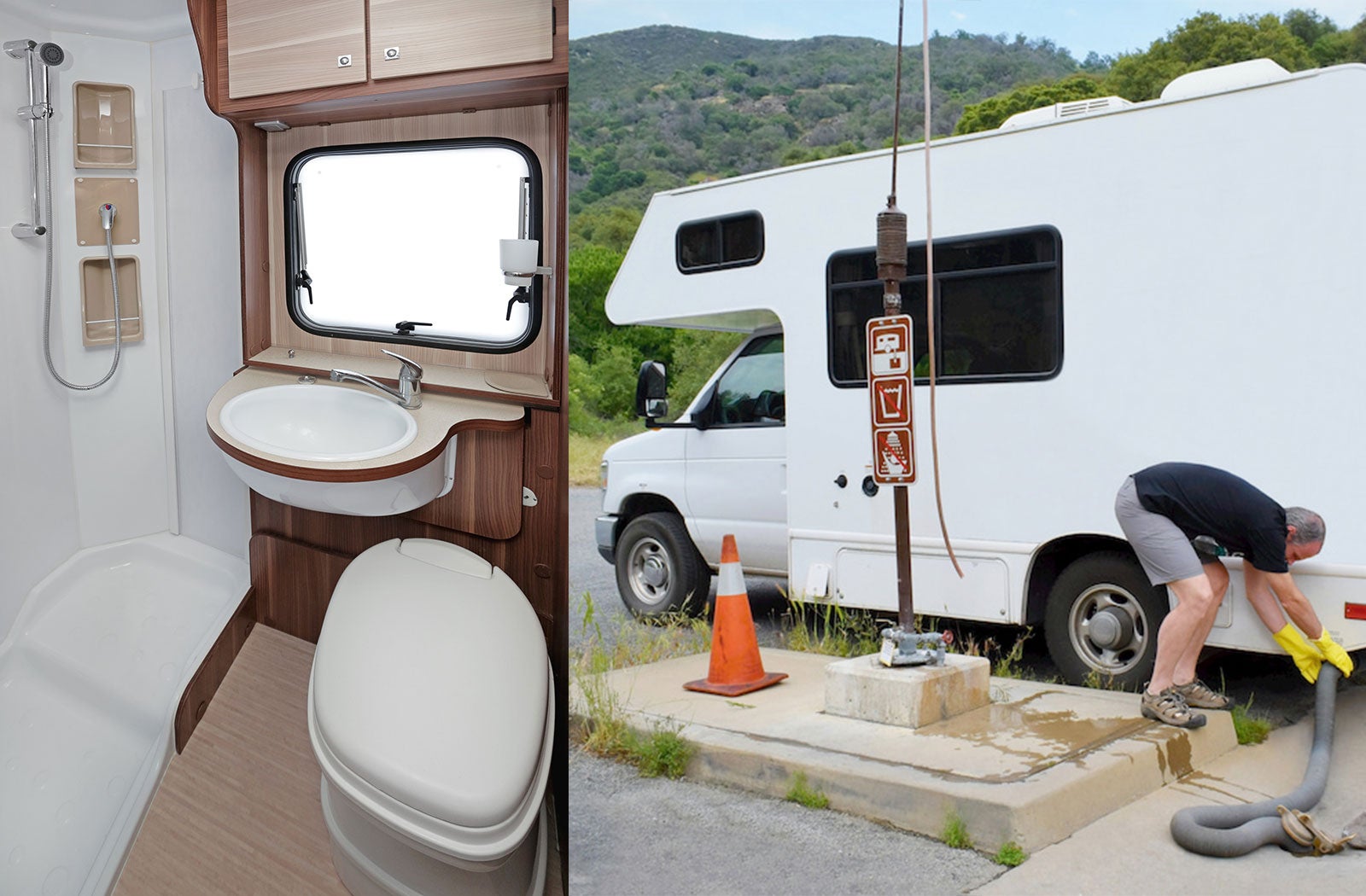 Portable RV/camper toilet and holding tank setup in Oroville, California